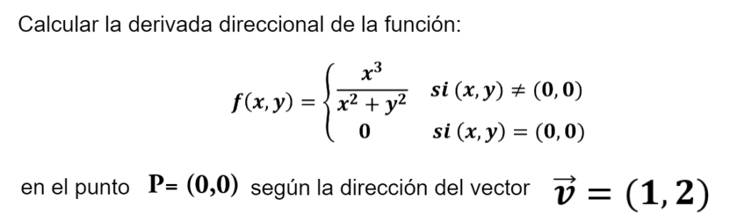 ejercicio resuelto de derivada direccional por la definicion